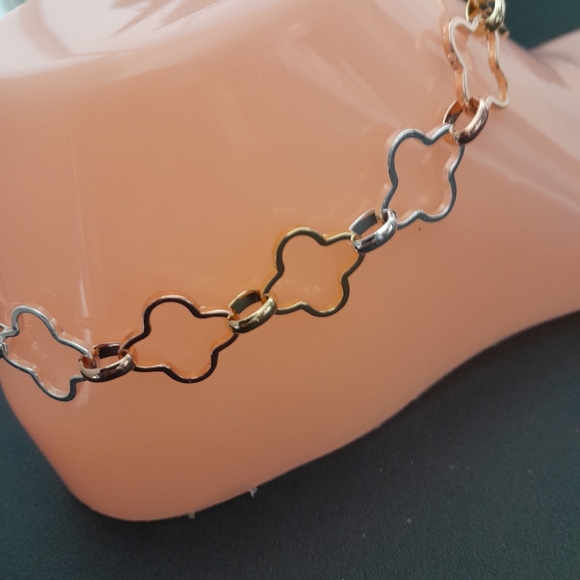 Tri Color Gold Filled Clover Flower Anklet Ankle Bracelet New - Picture 4 of 5